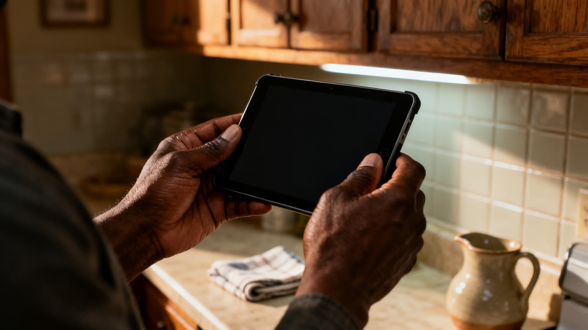 A person conducts a real-world test of AI interior design tools on a tablet.
