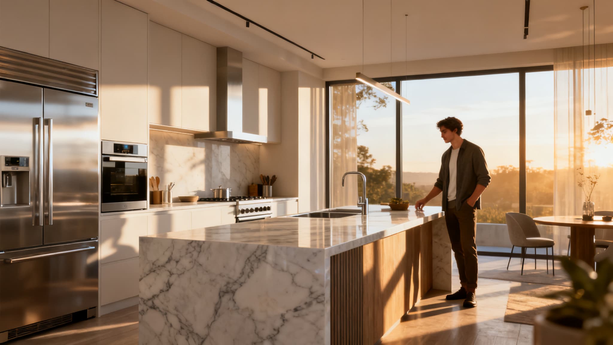 Bright, modern kitchen interior showcasing AI generated interior design ideas kitchen.
