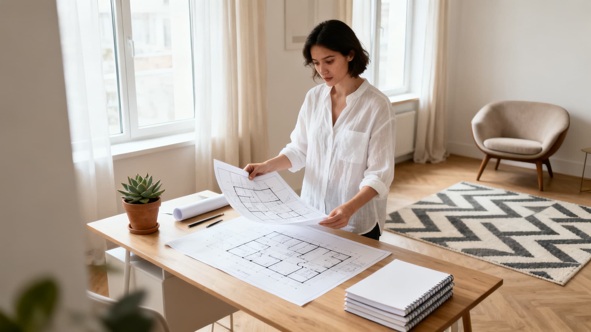 A person uses a tablet to visualize home renovation before starting the project.