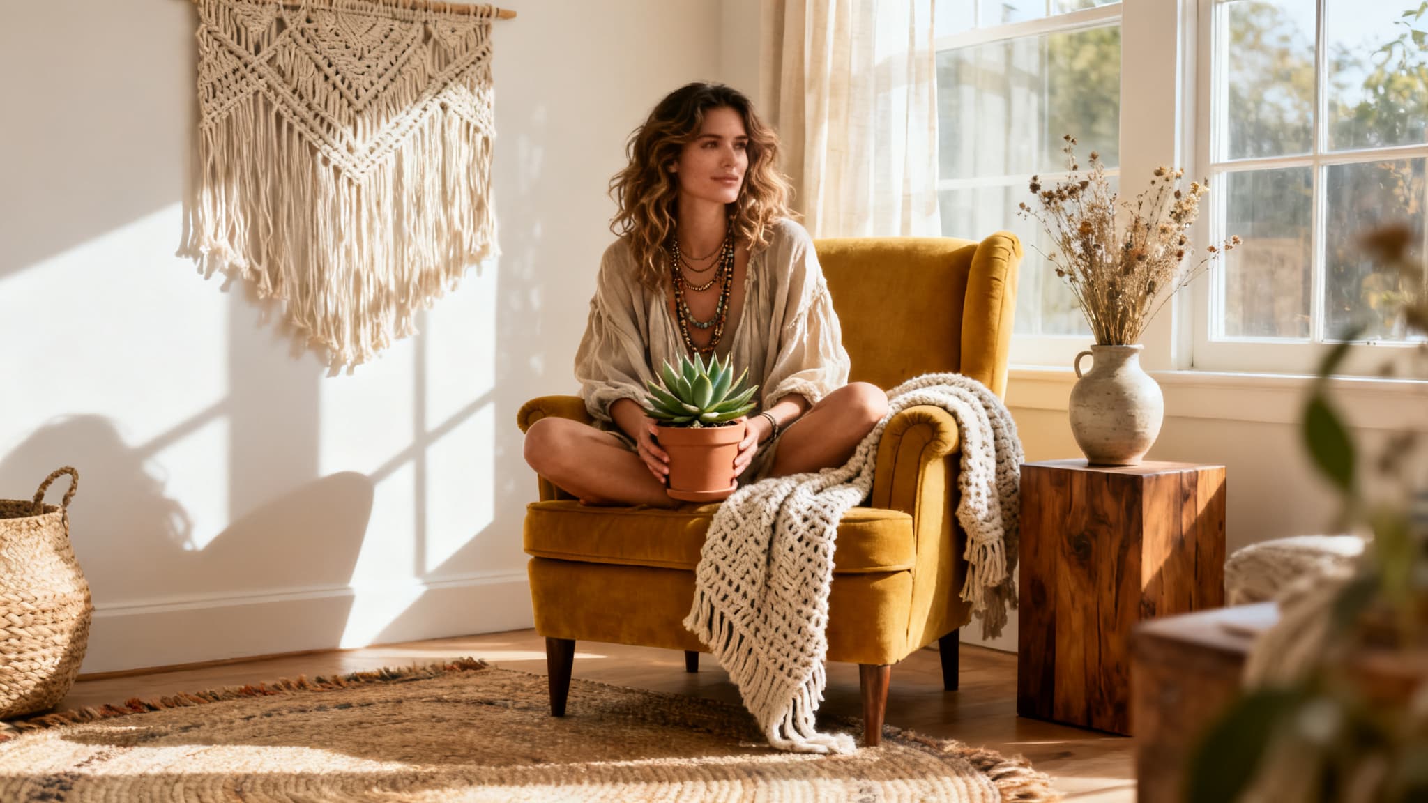 AI-generated bohemian living room inspiration featuring unique design ideas.