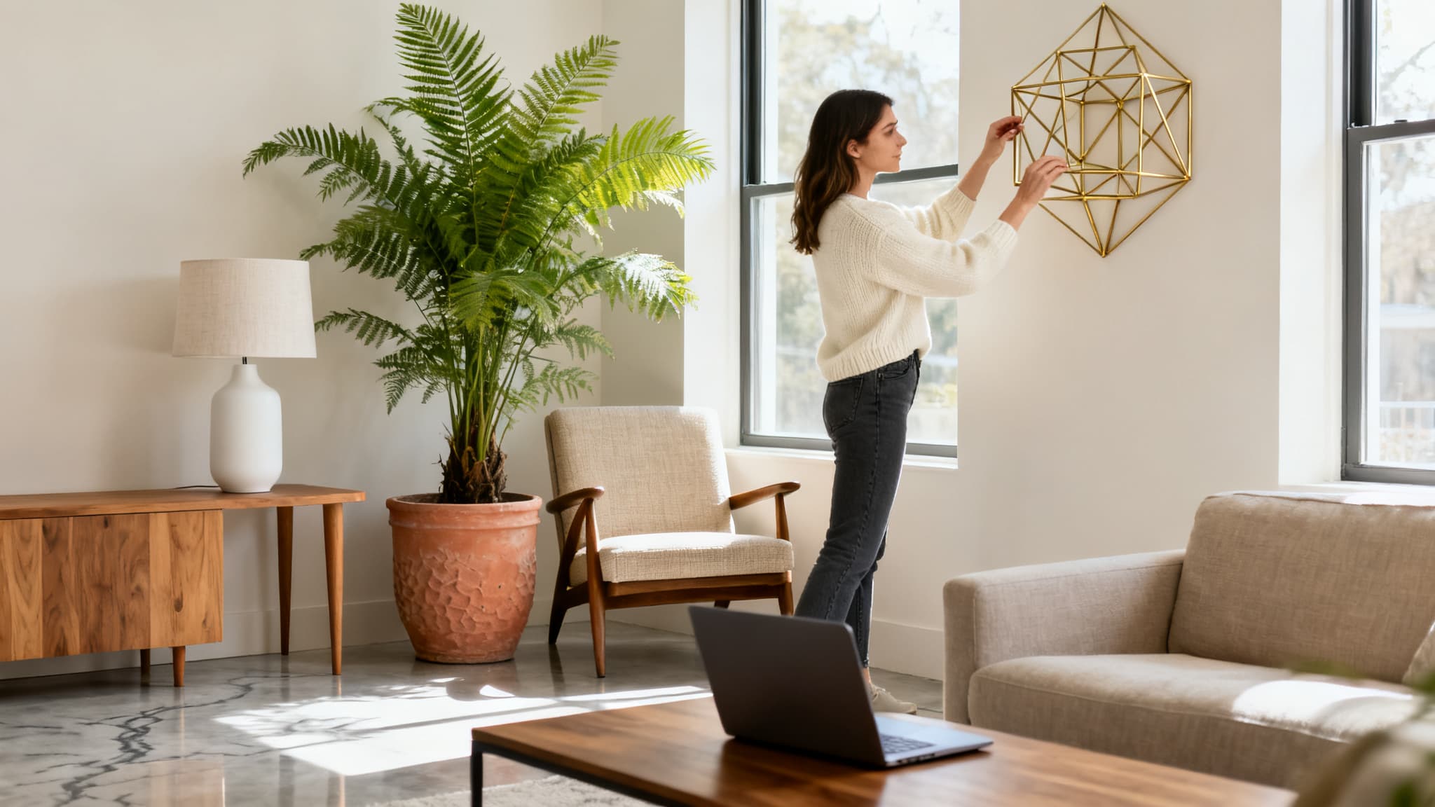A modern living room showcasing AI home decor ideas for living room.